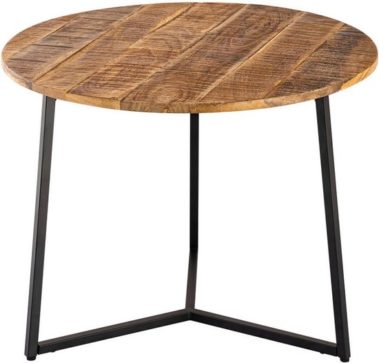 Salontafel rond massief hout ø 56cm - metalen frame - zwart