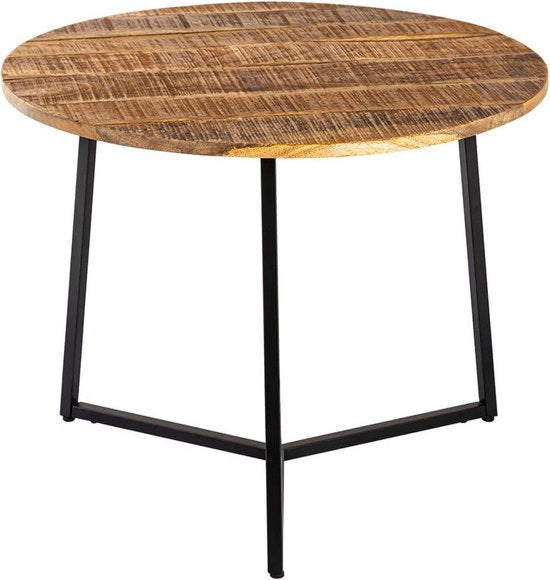 Salontafel rond massief hout ø 56cm - metalen frame - zwart