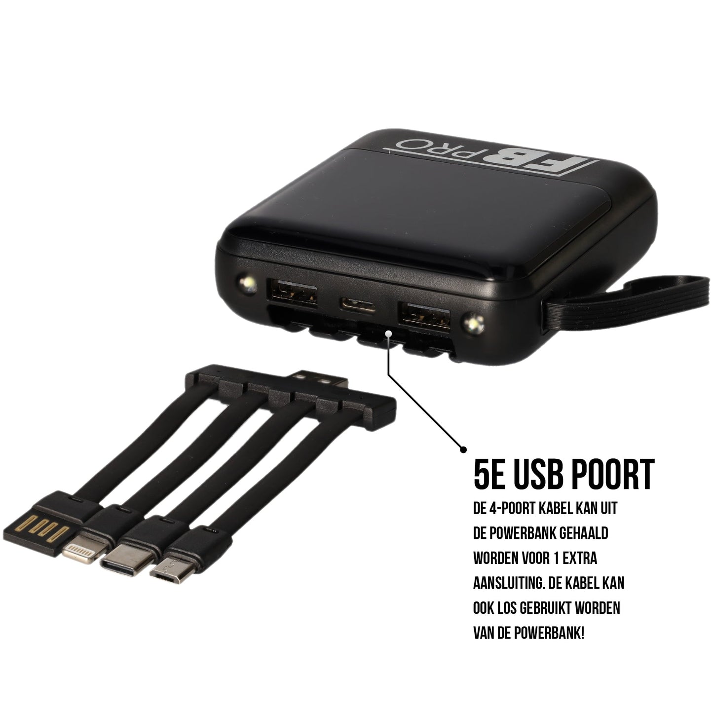 Powerbank - 10000mAh - Oplader - Snel opladen - Alle Oplaad Snoertjes Inbegrepen - Extra Zaklamp - Zwart
