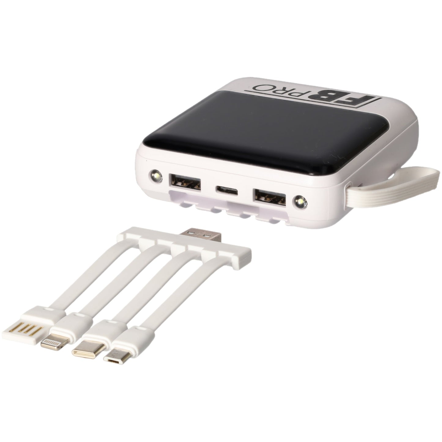 Powerbank - 10000mAh - Oplader - Snel opladen - Alle Oplaad Snoertjes Inbegrepen - Extra Zaklamp - Wit