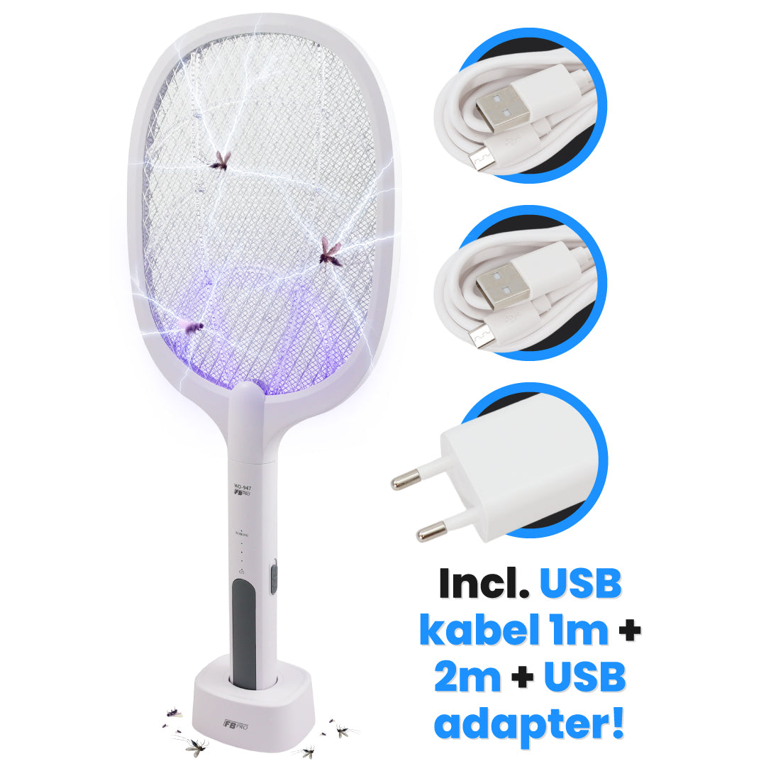 FB947 - Elektrische Vliegenmepper - USB kabel van 1m en oplaadblok voor USB