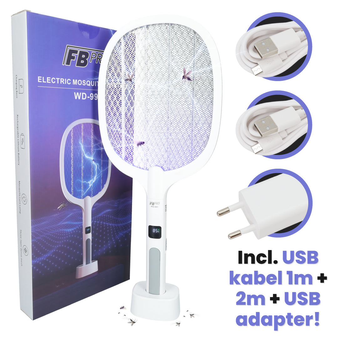 FB991 - Elektrische Vliegenmepper - UV Lamp als Muggenvanger - Oplaadbaar - Wit