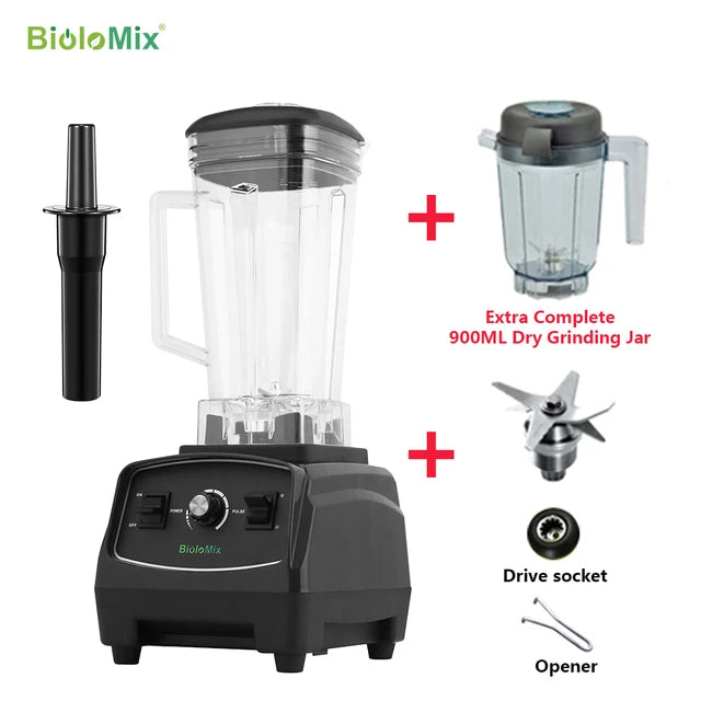 BioloMix G5200 Blender met 3PK (2200 Watt) - 2L Inhoud - Bijzonder Krachtig - 6 Messen - Smoothie Maker - Ice Crusher - Voor Alle Gezonde Sapjes! - Noten Malen - Zwart