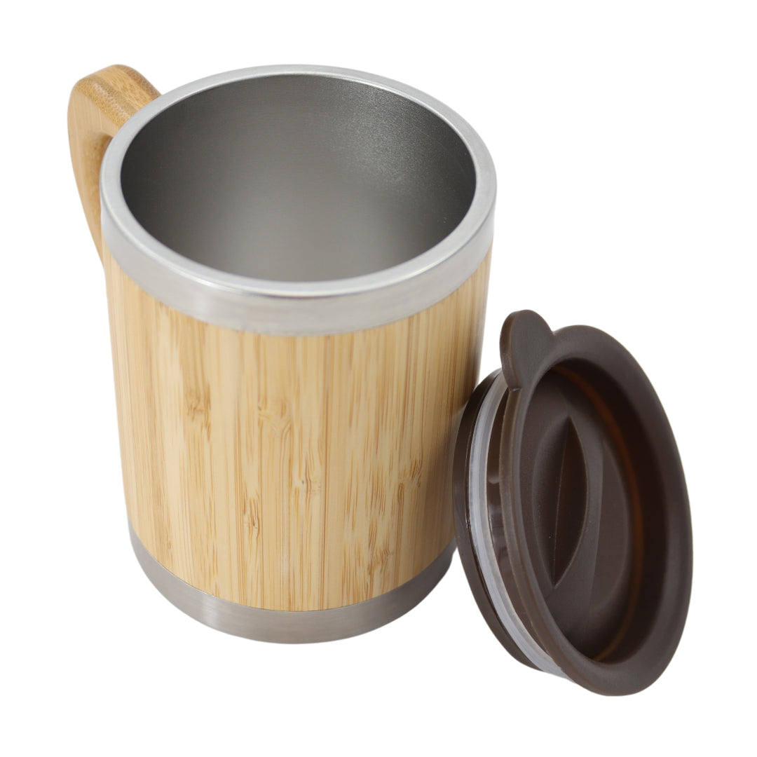 Bamboe Thermosbeker - Koffiebeker - Drinkbeker met Afsluitbare Bovenkant! - 300ml