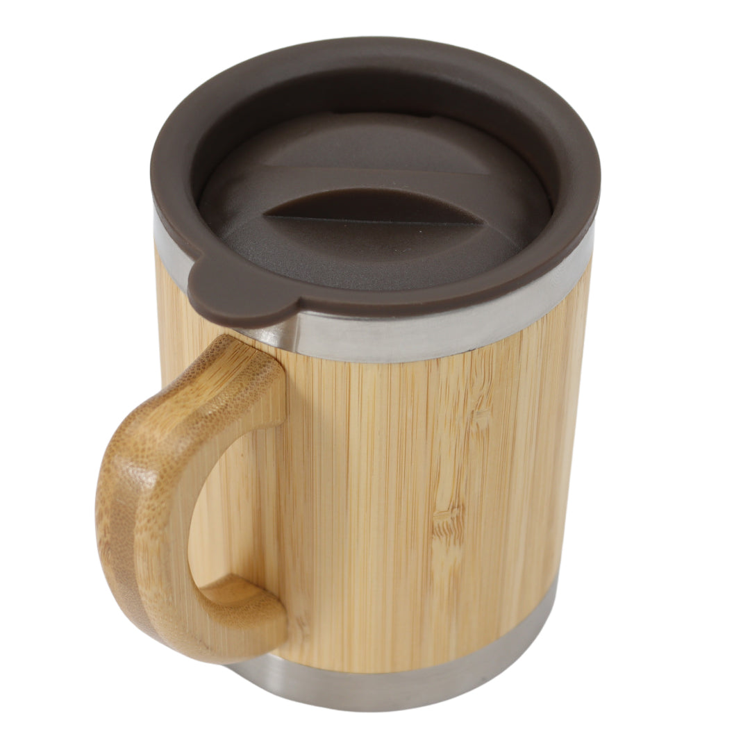 Bamboe Thermosbeker - Koffiebeker - Drinkbeker met Afsluitbare Bovenkant! - 300ml