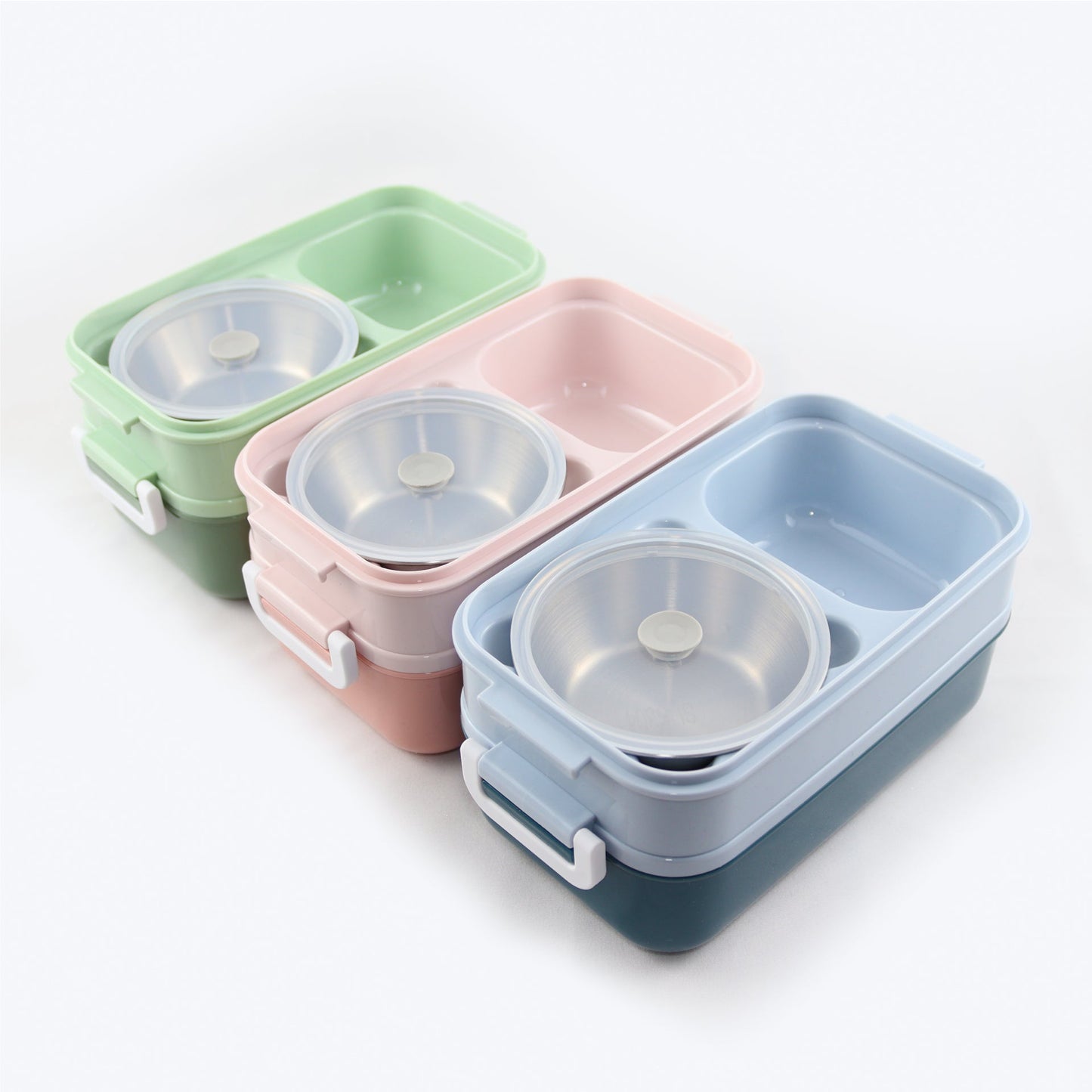 Lunchbox met soepkom Blauw, Groen en Roze - Luxe bentobox - luchtdicht en lekvrij - BPA vrij!