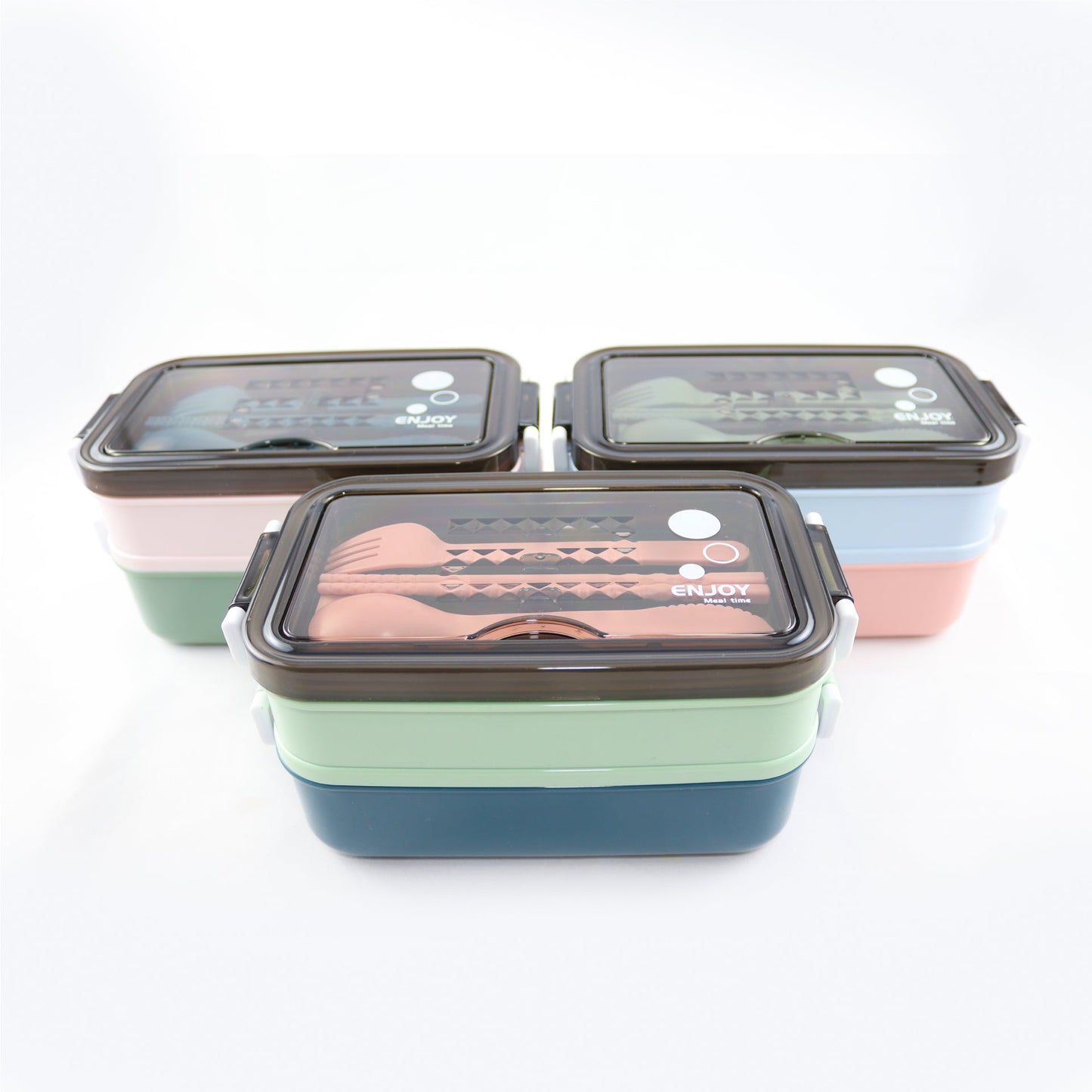Lunchbox met soepkom Blauw, Groen en Roze - Luxe bentobox - luchtdicht en lekvrij - BPA vrij!