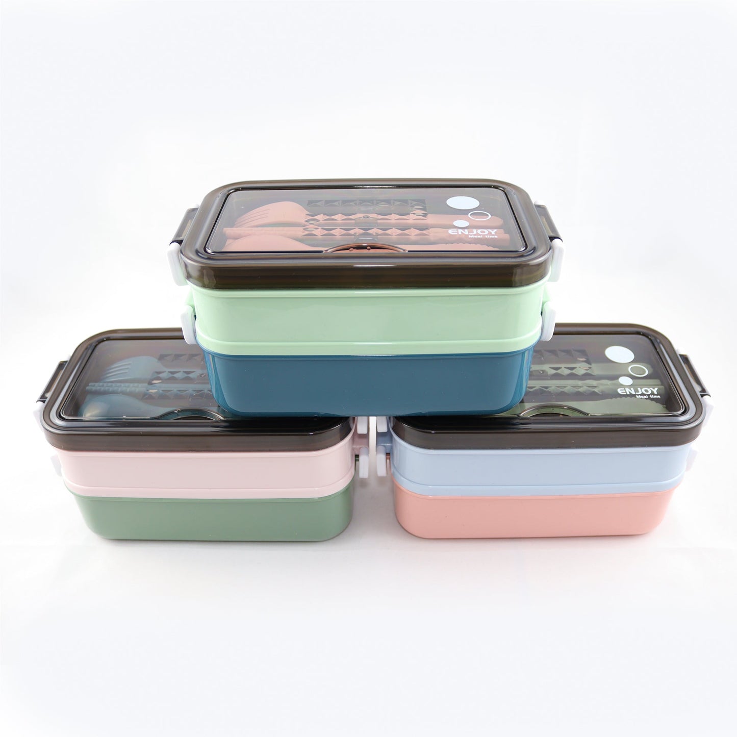 Lunchbox met soepkom Blauw, Groen en Roze - Luxe bentobox - luchtdicht en lekvrij - BPA vrij!