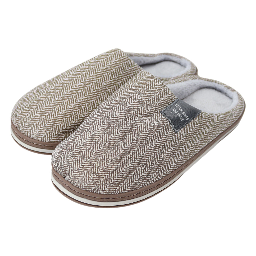 Bruine dames visgraat pantoffels - Sloffen bruin met visgraat patroon