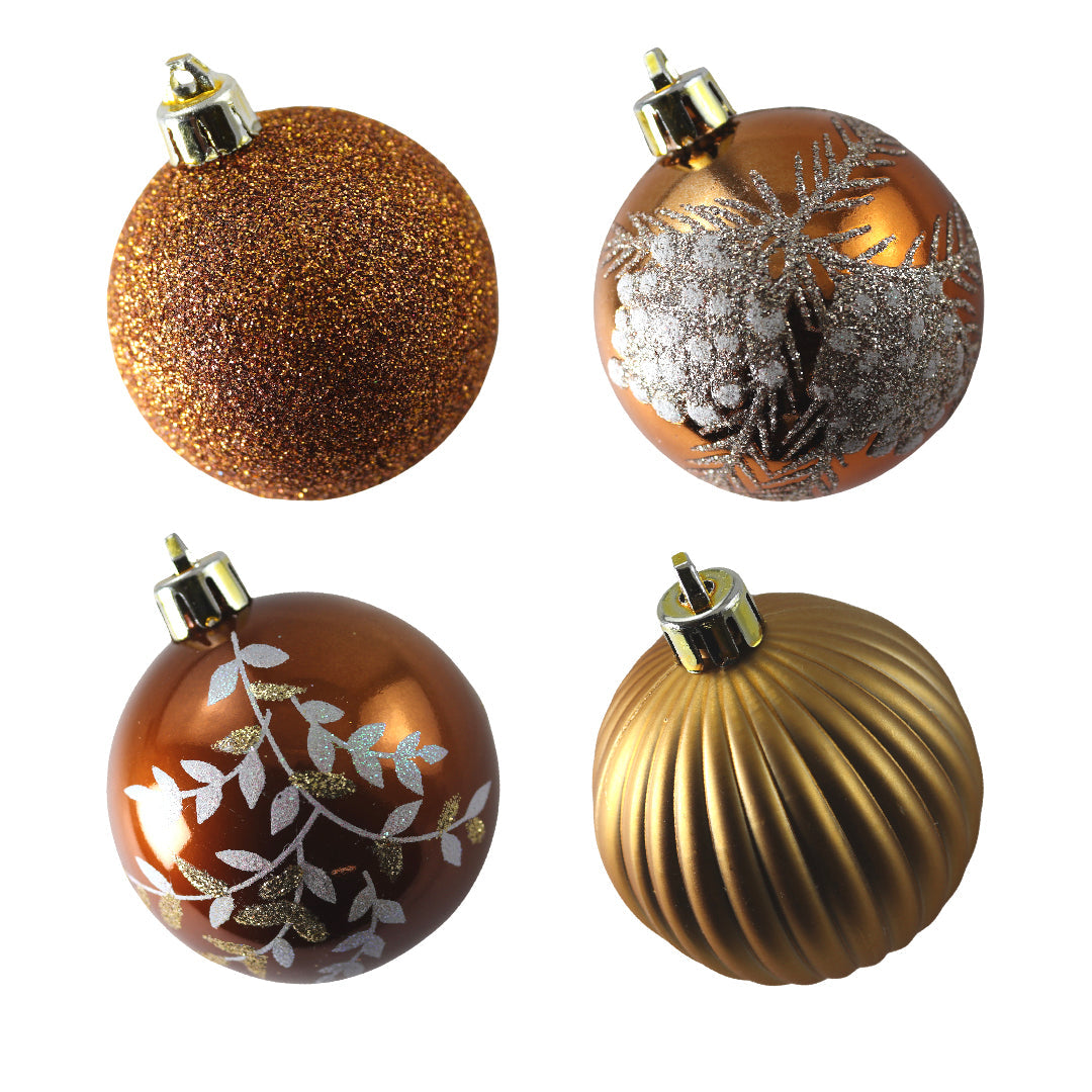 Kerstballen - 9 Delige Set - Kerstversiering - Oranje - Goud - Verschillende Afwerkingen - Kerstboom Kerstballen - Voor in de kerstboom
