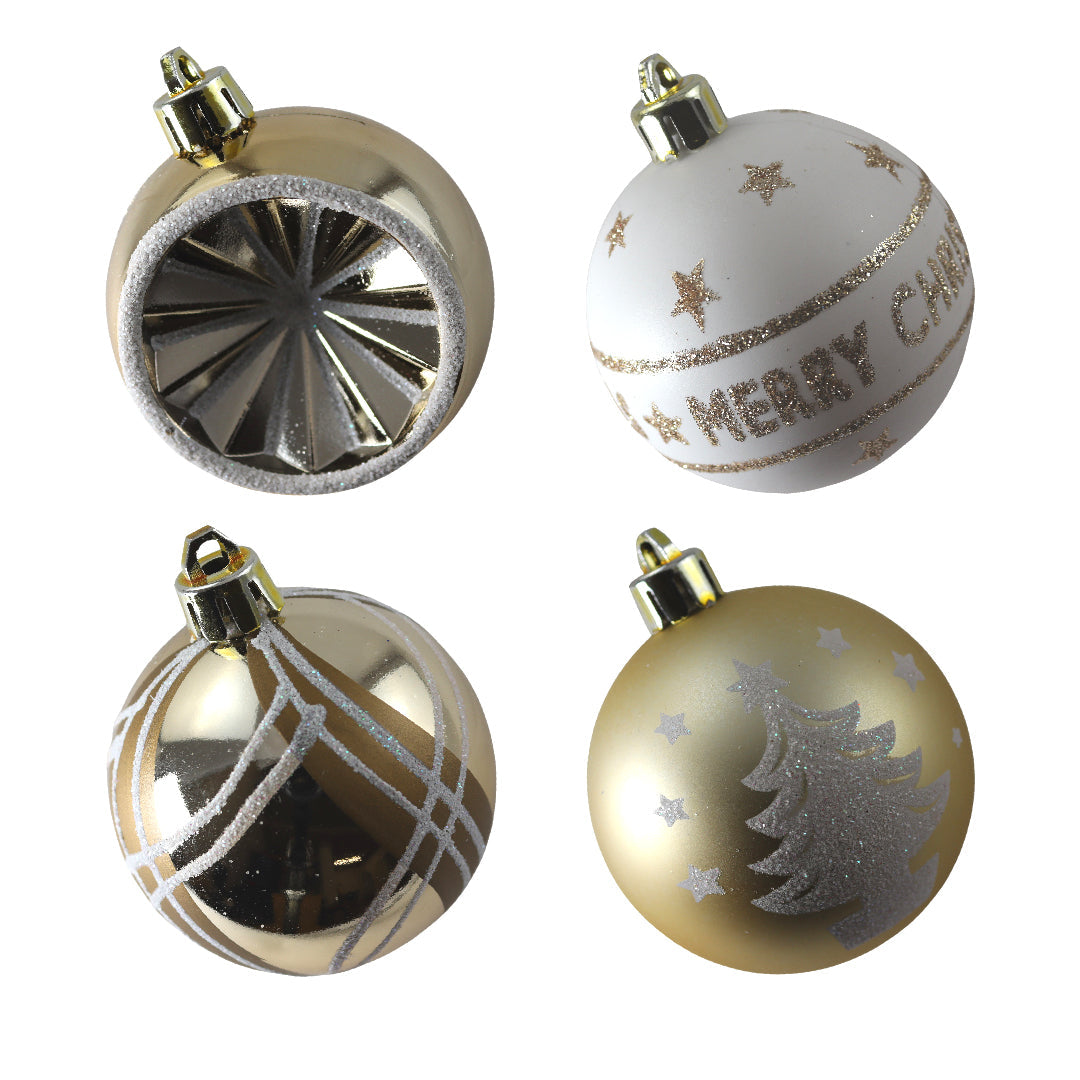 Kerstballen - 9 Delige Set - Kerstversiering - Goud - Wit - Verschillende Afwerkingen - Kerstboom Kerstballen - Voor in de kerstboom