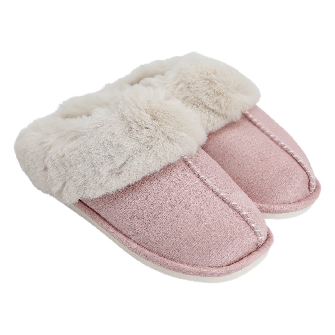 Roze dames pantoffels met nepbont - Sloffen roze met nepbonte voering