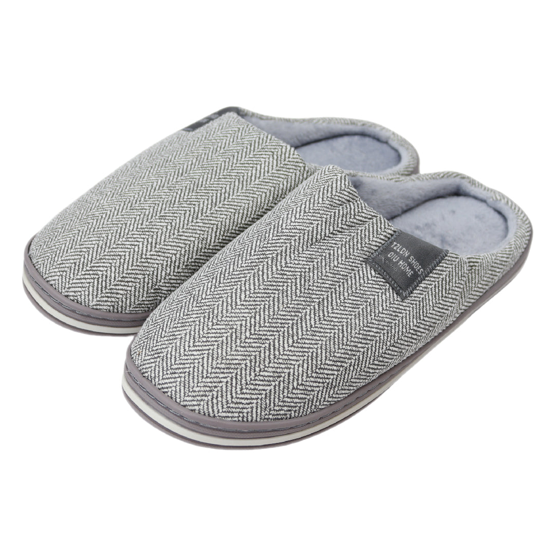 Grijze dames visgraat pantoffels - Sloffen grijs met visgraat patroon - Antislip zool