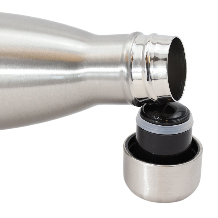 FBFS12, Thermosfles, Drinkfles, Waterfles - Modern & Slank Design - Thermos Fles voor de Warme en Koude Dagen - Dubbelwandig - Robuuste Thermoskan - 500ml - Chrome Grey - Glanzend Metaal