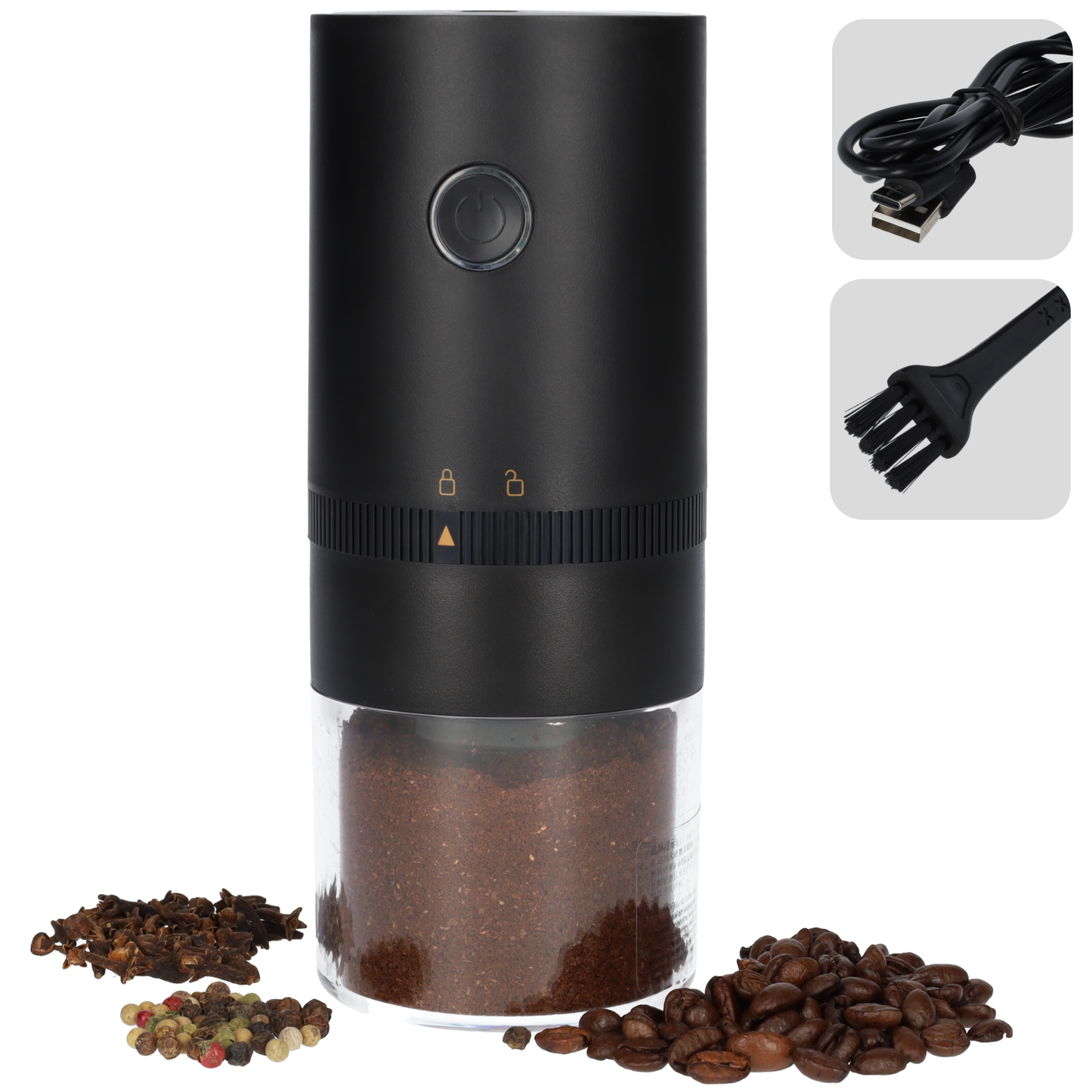 Zwarte elektrische koffiemolen - RVS - 13 Watt - Zwart