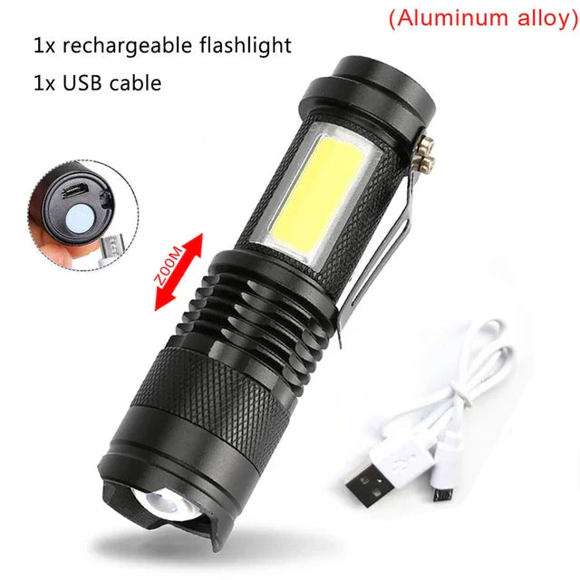 Compacte LED Zaklamp - Met Floodlight - 3 Standen met Knipperen - Inclusief Stevige Container! - Klein maar Fijn