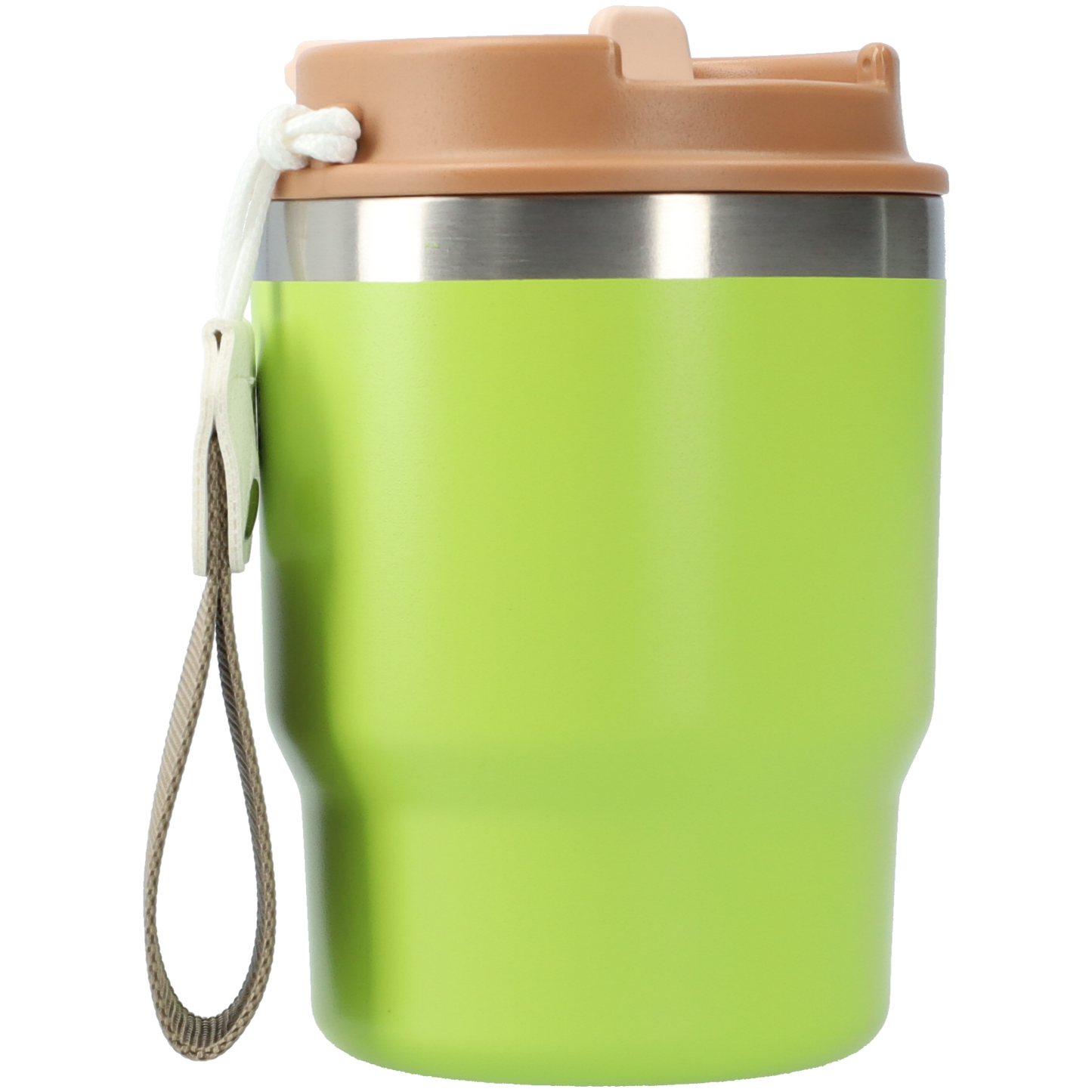 Kleine thermosbeker (400ml) - RVS drinkbeker met draaibare drinktuit en koord - Groen/Bruin