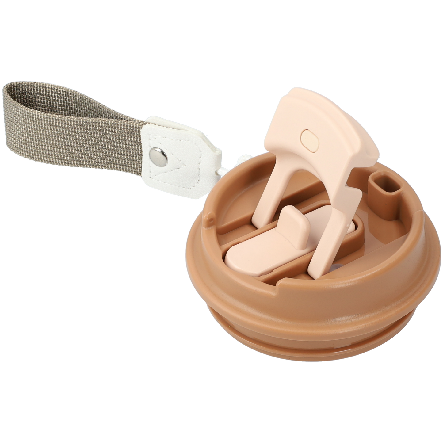Kleine thermosbeker (400ml) - RVS drinkbeker met draaibare drinktuit en koord - Groen/Bruin