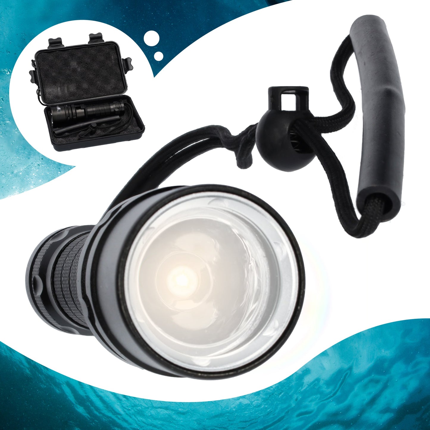 Duiklamp LED - Duiklamp oplaadbaar - Lamp - Onderwater zaklamp - 2000 lumen - Oplaadbaar - Waterdicht - Compact - Zwart