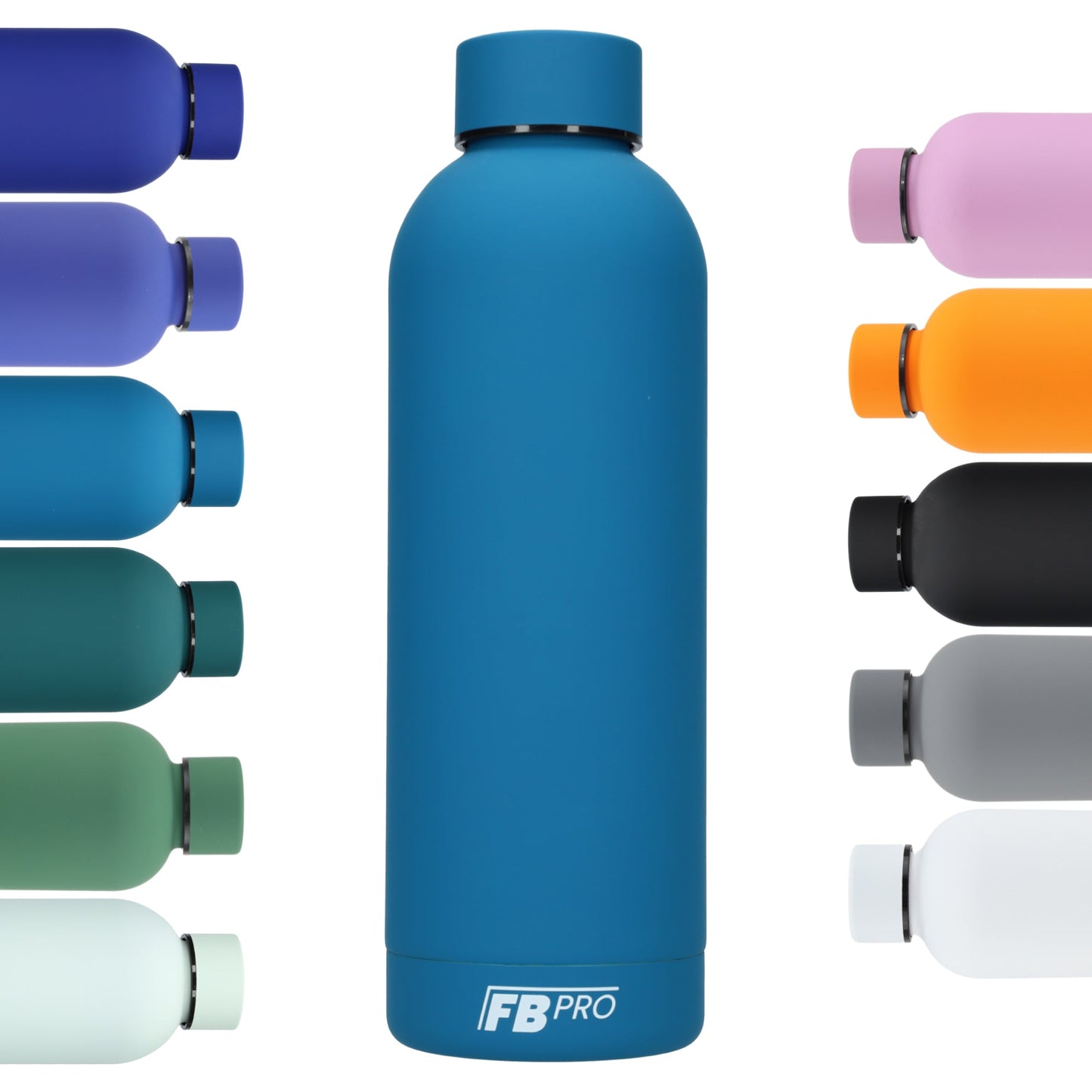 Thermosfles - Stevige RVS Thermoskan - Drinkfles met extra grip door het mat oppervlak! - Thermofles voor warme en koude dranken - Robuuste waterfles - 500ml - Mediterraans Blauw