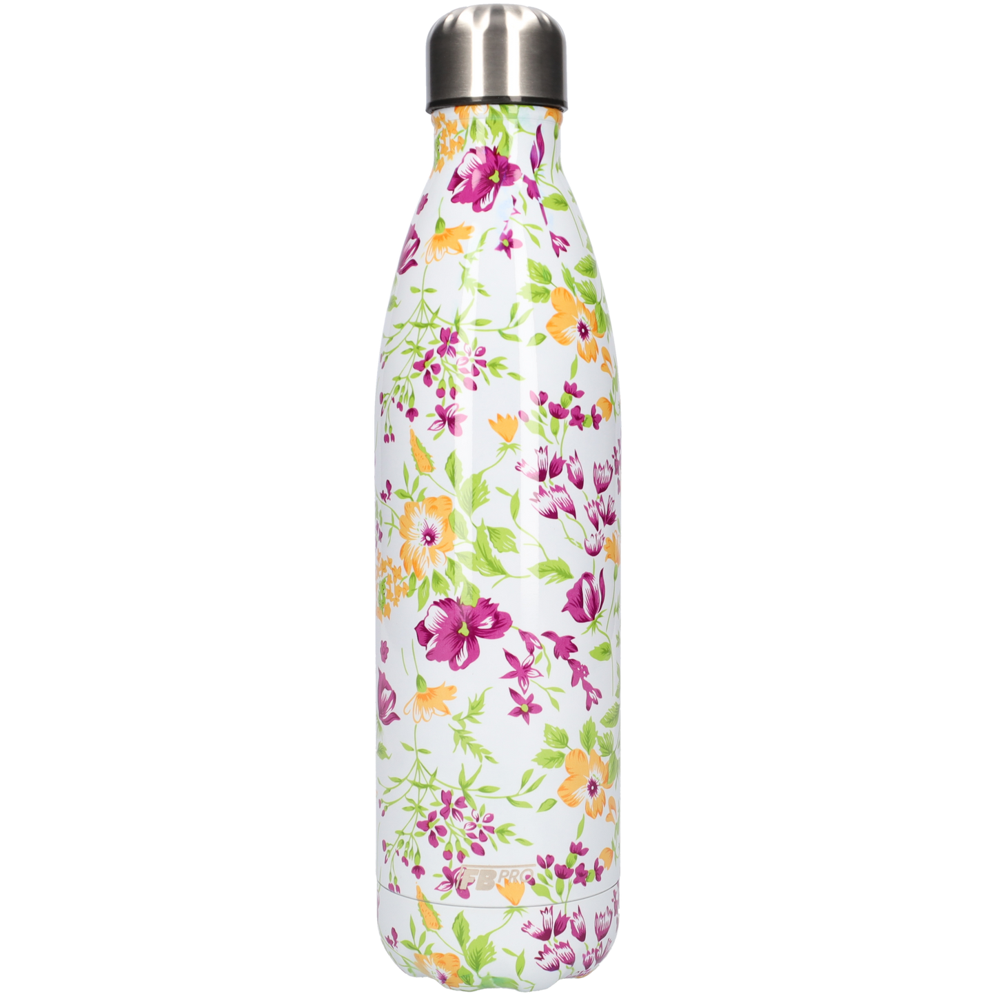 FBFS169 Thermosfles, Drinkfles, Waterfles - 750 ml - Dubbelwandig - Oranje Paarse Bloemen