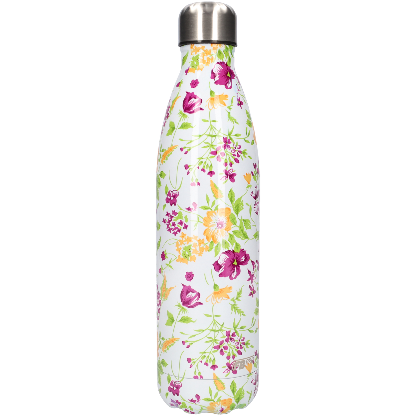 FBFS169 Thermosfles, Drinkfles, Waterfles - 750 ml - Dubbelwandig - Oranje Paarse Bloemen