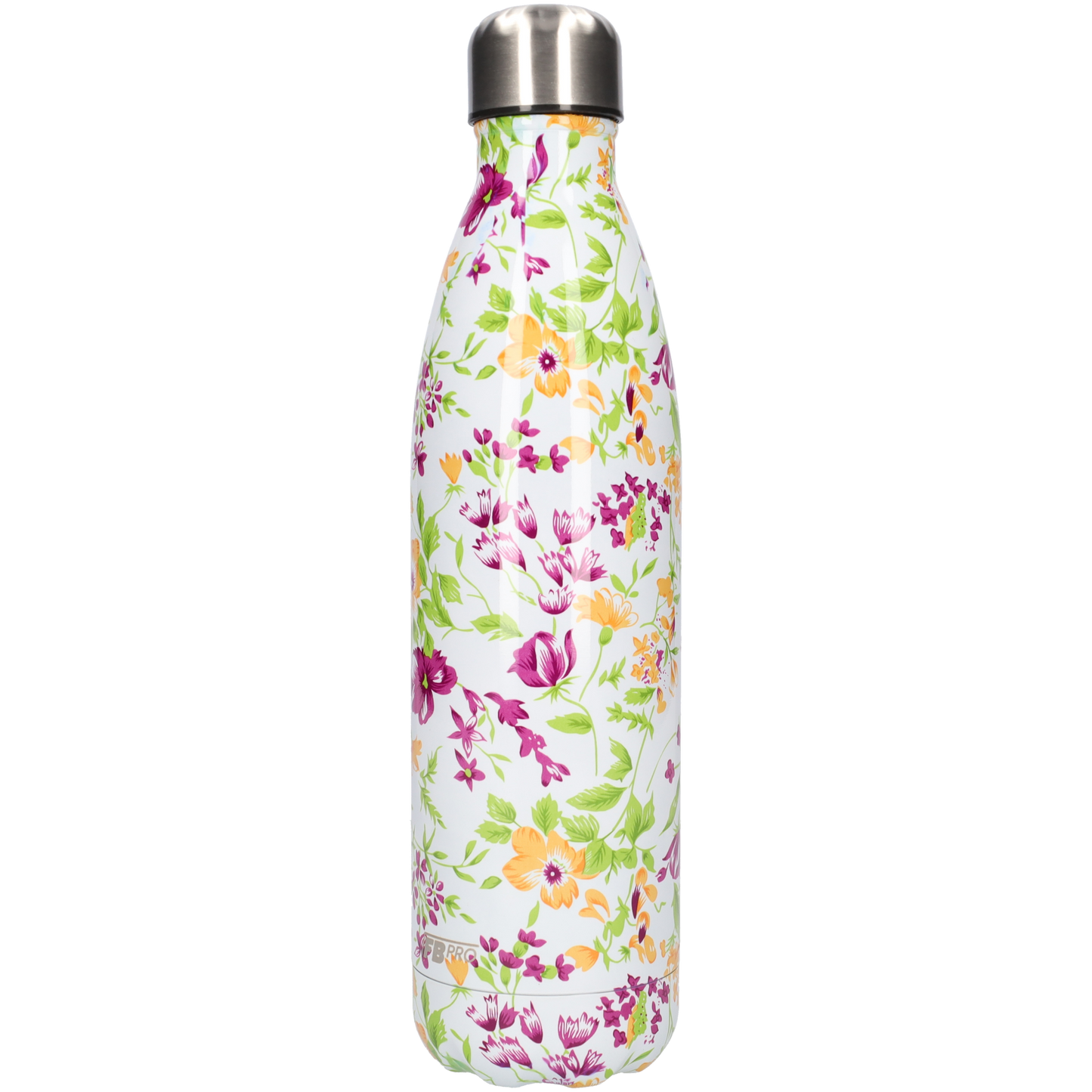FBFS169 Thermosfles, Drinkfles, Waterfles - 750 ml - Dubbelwandig - Oranje Paarse Bloemen