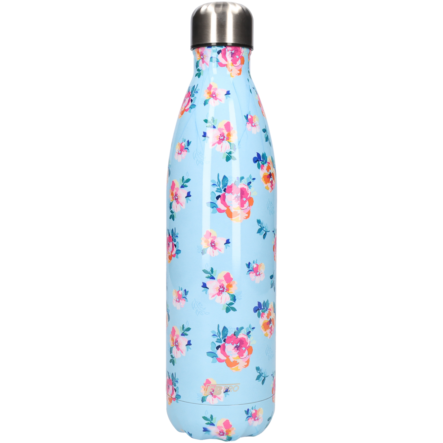 FBFS171 Thermosfles, Drinkfles, Waterfles - 750 ml - Blauw Roze Bloemen - Blue & Pink Flowers
