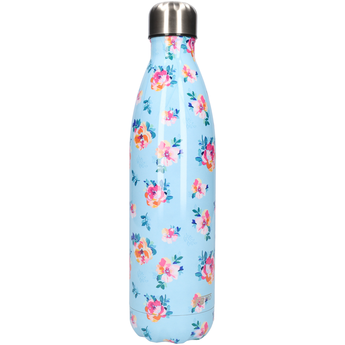 FBFS171 Thermosfles, Drinkfles, Waterfles - 750 ml - Blauw Roze Bloemen - Blue & Pink Flowers