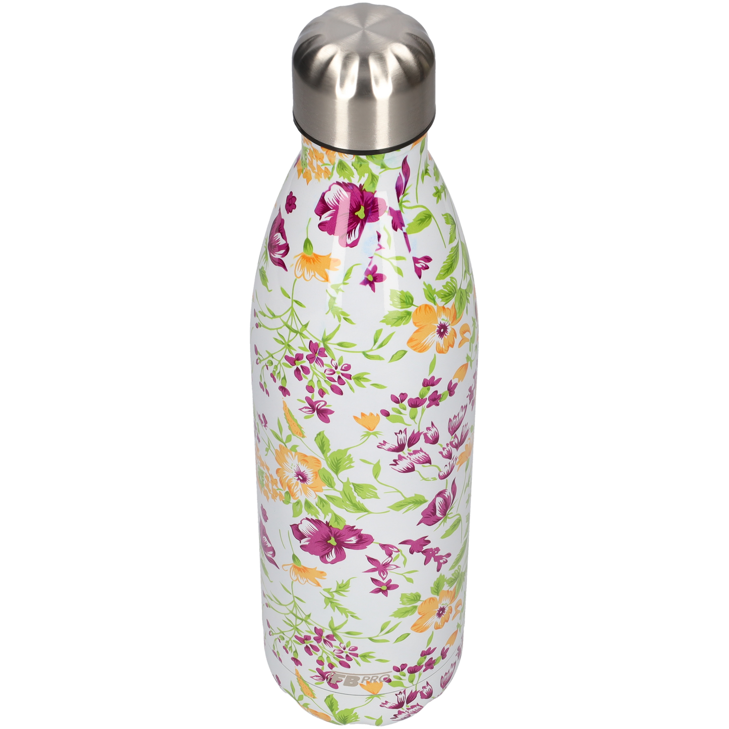 FBFS169 Thermosfles, Drinkfles, Waterfles - 750 ml - Dubbelwandig - Oranje Paarse Bloemen