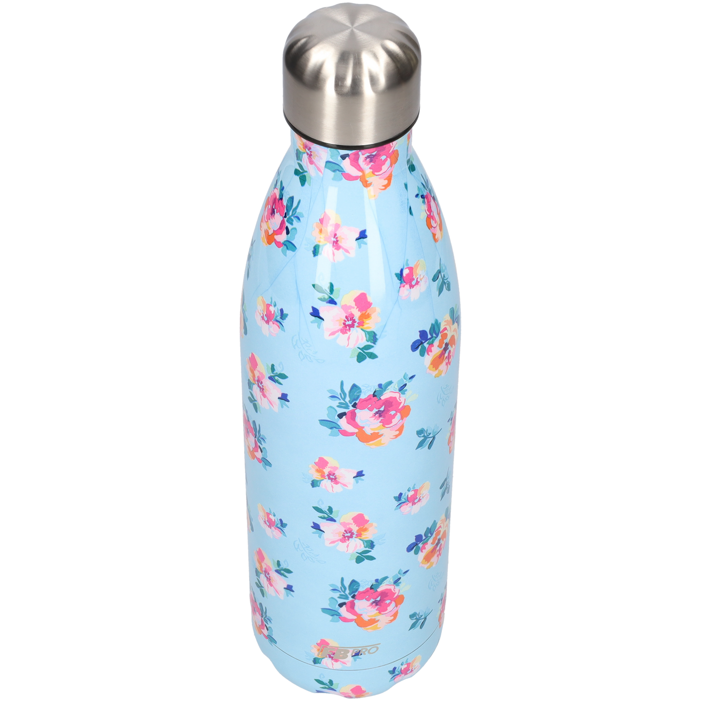 FBFS171 Thermosfles, Drinkfles, Waterfles - 750 ml - Blauw Roze Bloemen - Blue & Pink Flowers