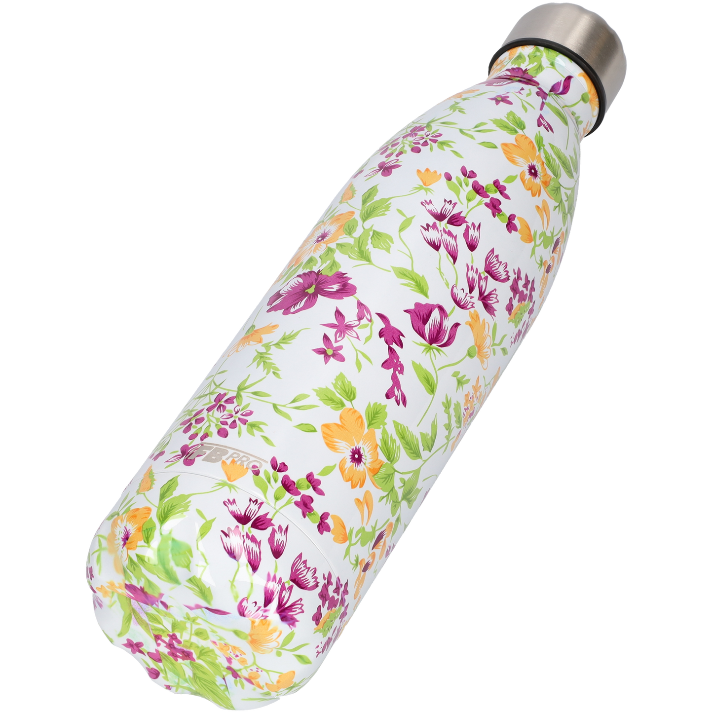 FBFS169 Thermosfles, Drinkfles, Waterfles - 750 ml - Dubbelwandig - Oranje Paarse Bloemen