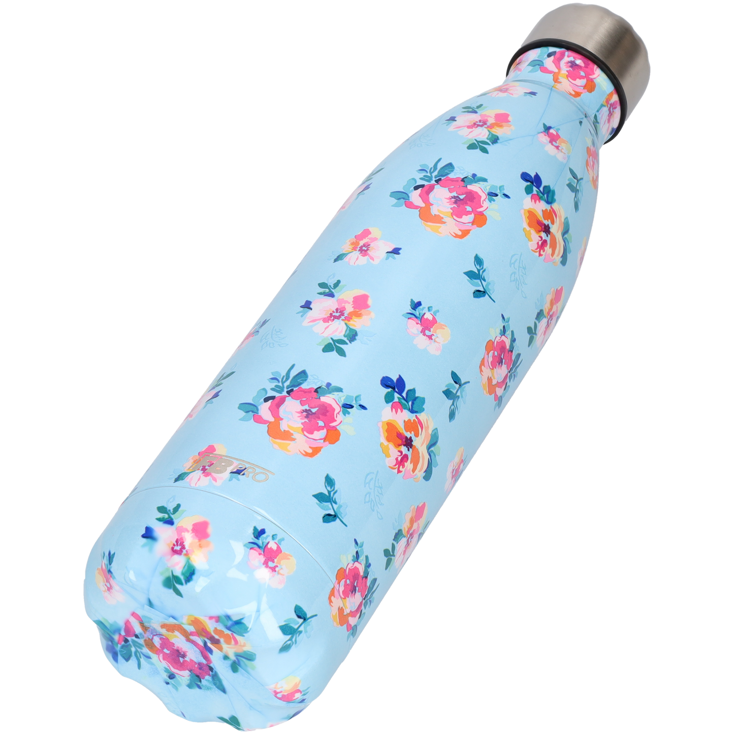 FBFS171 Thermosfles, Drinkfles, Waterfles - 750 ml - Blauw Roze Bloemen - Blue & Pink Flowers