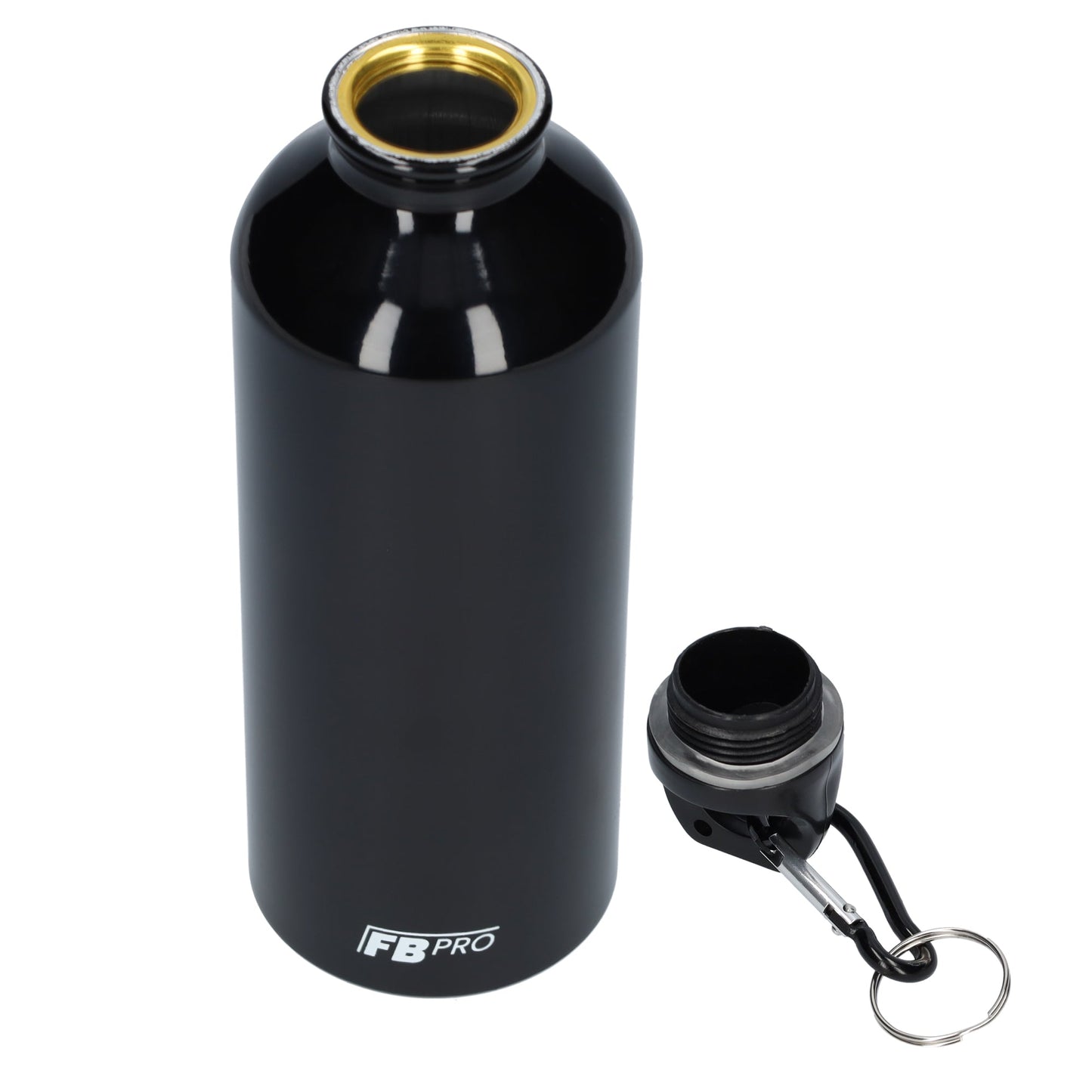 Aluminium drinkfles met o-dop - Waterfles - 500 ml - Met handige karabijnhaak - Modern design - Zwart
