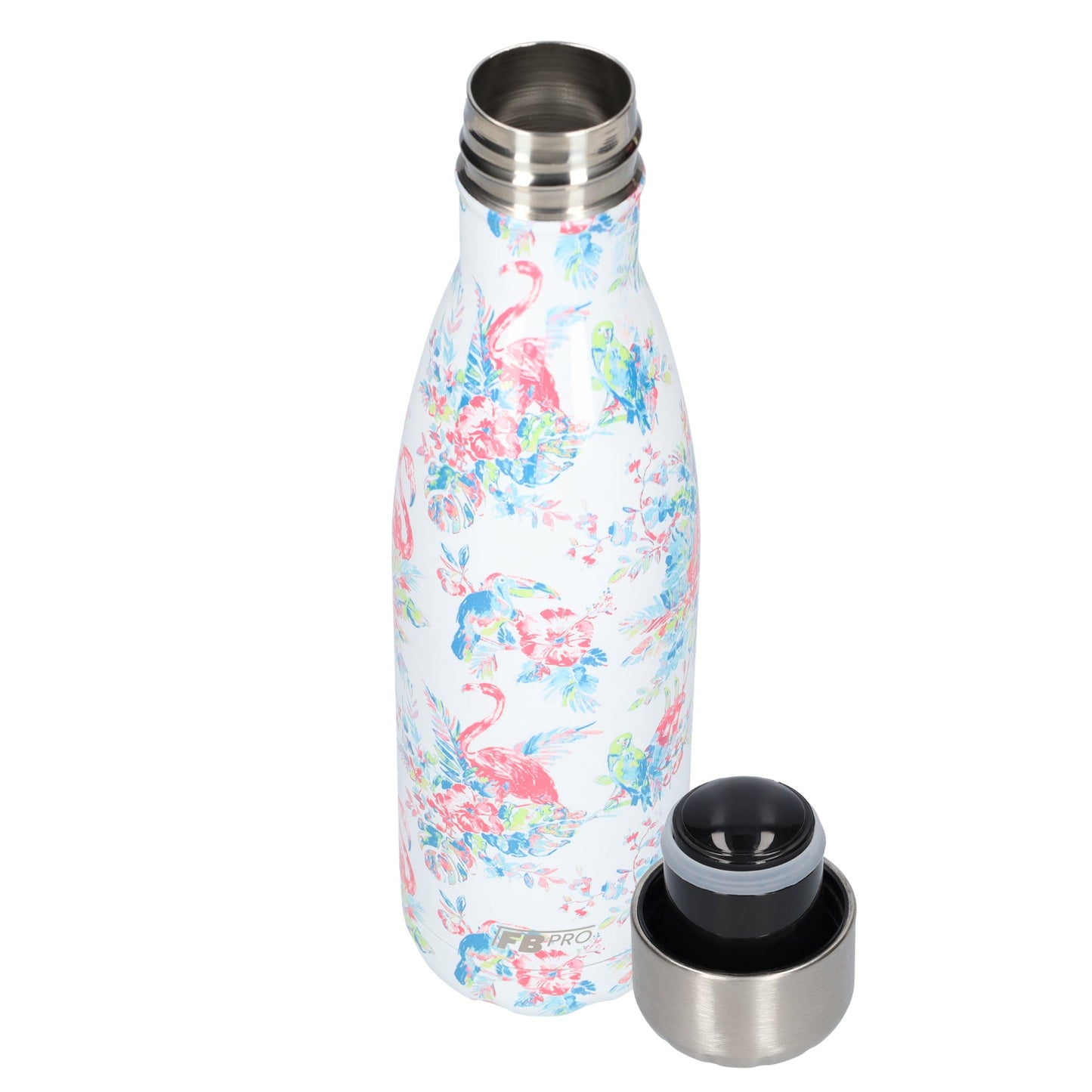 FBFS45, Thermosfles, Drinkfles, Waterfles - 500ml - Flamingo Flowers - Flamingo Bloemen