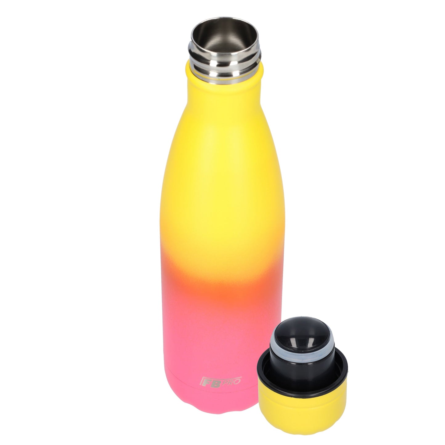 FBFS137, Thermosfles, Drinkfles, Waterfles - Modern & Slank Design - Thermos Fles voor de Warme en Koude Dagen - 500ml - Sunny Yellow & Pink - Zonnig Geel, Paars