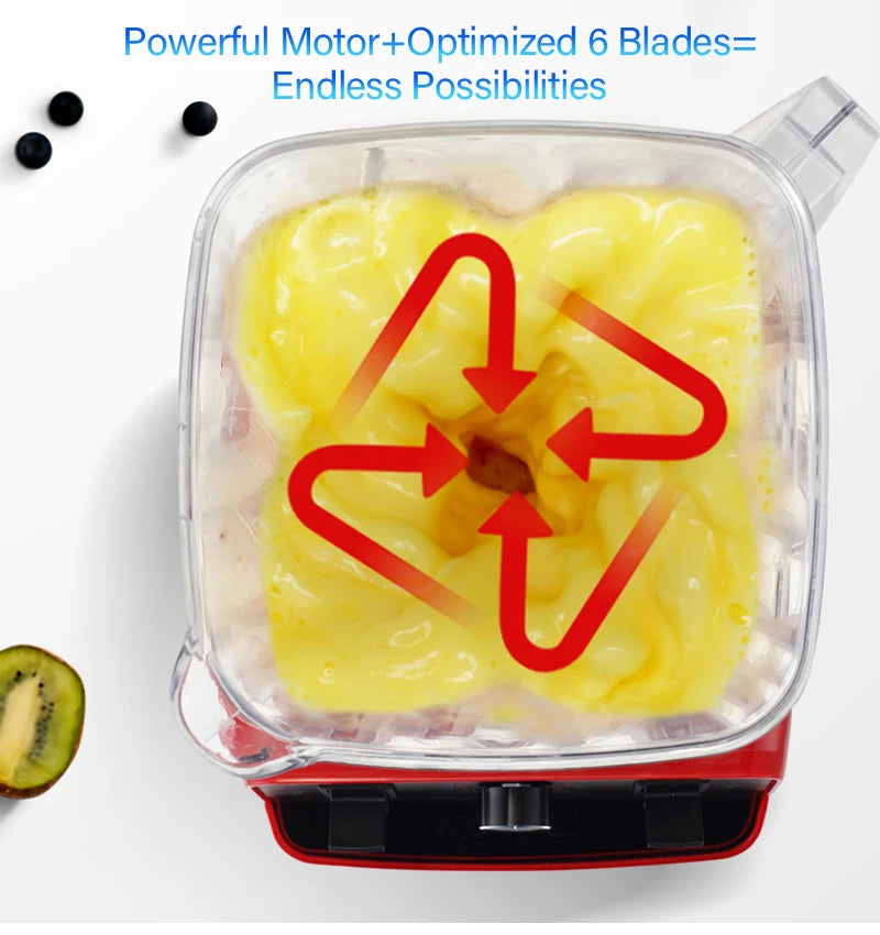 BioloMix G5200 Blender met 3PK (2200 Watt) - 2L Inhoud - Bijzonder Krachtig - 6 Messen - Smoothie Maker - Ice Crusher - Voor Alle Gezonde Sapjes! - Noten Malen - Zwart