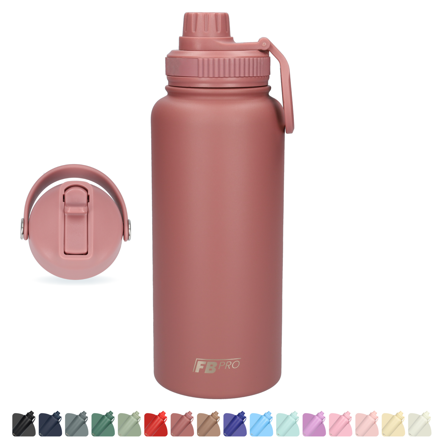 Thermos drinkfles 1 liter met extra dop - Isolerende Waterfles met draaibare drinktuit - Afgewerkt met Poedercoating - Oud Roze