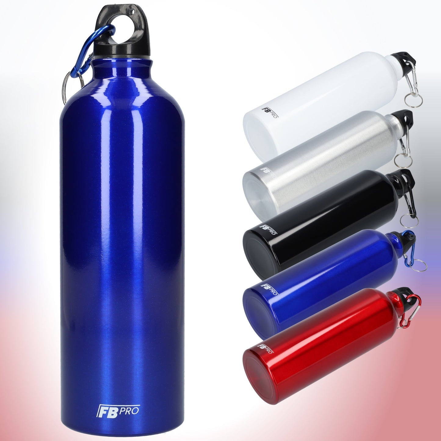 Aluminium drinkfles met o-dop - Waterfles - 750 ml - Met handige karabijnhaak - Modern design - Blauw