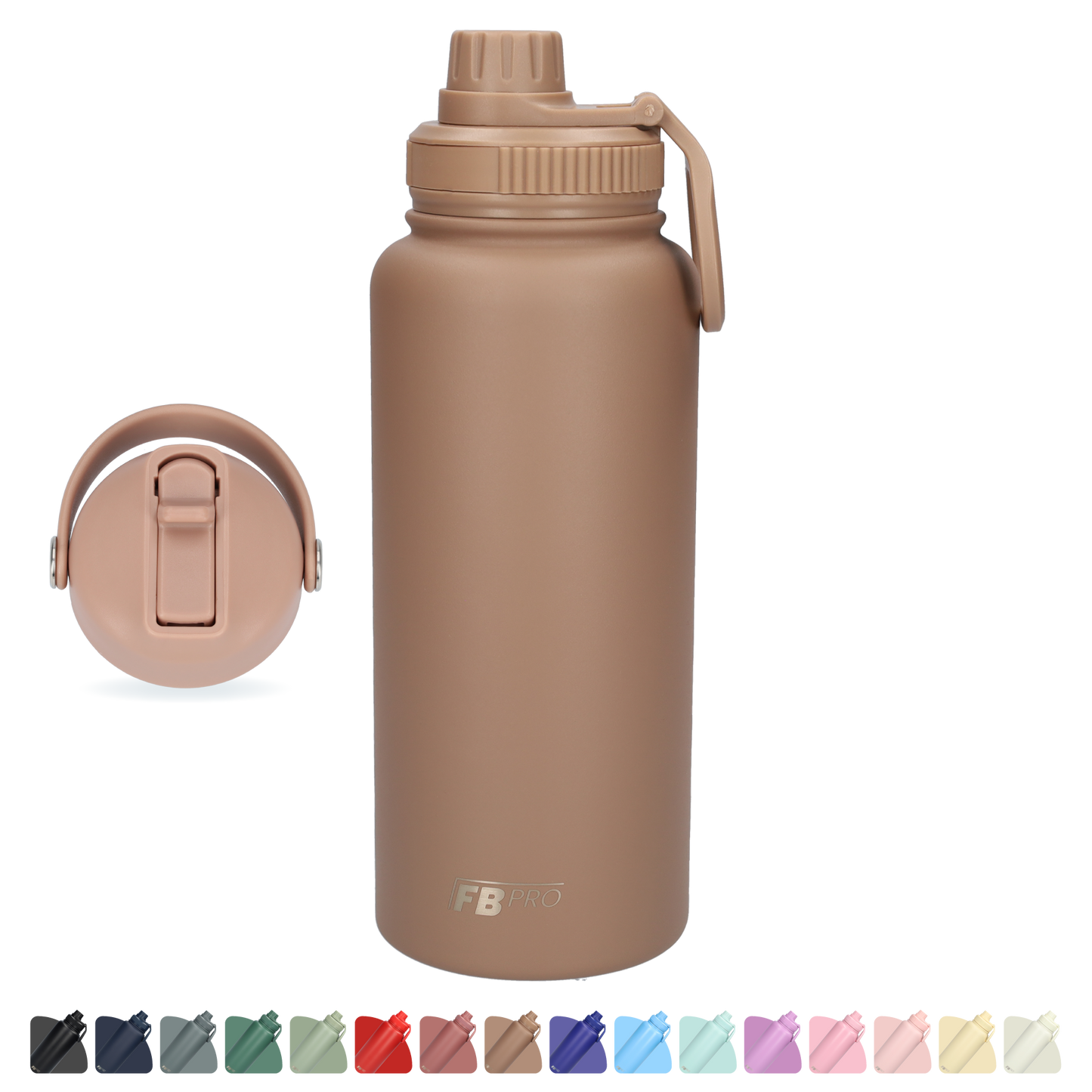 Thermos drinkfles 1 liter met extra dop - Isolerende Waterfles met draaibare drinktuit - Afgewerkt met Poedercoating - Bruin