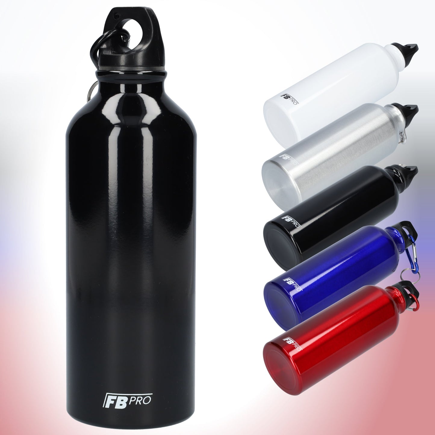 Aluminium drinkfles met o-dop - Waterfles - 500 ml - Met handige karabijnhaak - Modern design - Zwart