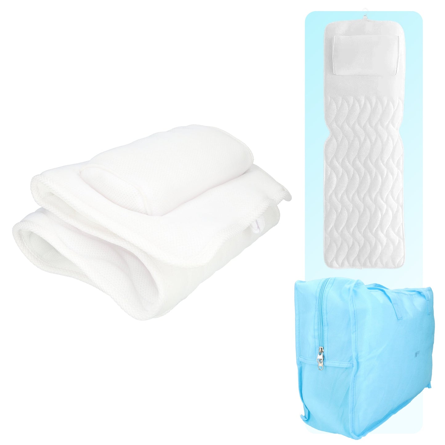 Badkussen - Bad matras / Ligbed - Ligbed voor in bad - Met kussen - Met blauwe opbergtas - Wit
