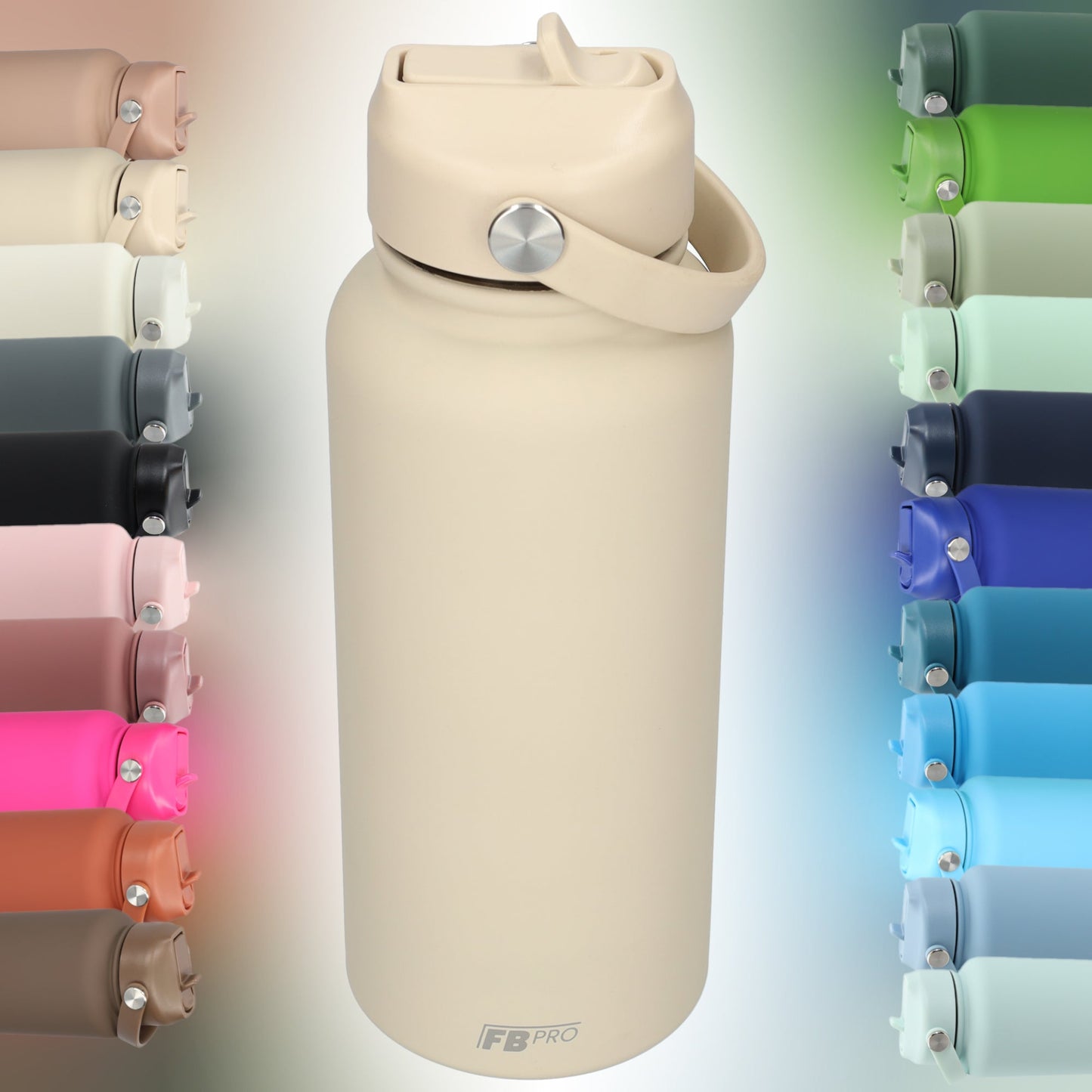 Thermos waterfles 1 liter - Isolerende Waterfles met Draaibare Drinktuit - Houdt Koud Drinken Écht KOUD - Drinkfles voor Volwassenen met Handvat - Beige