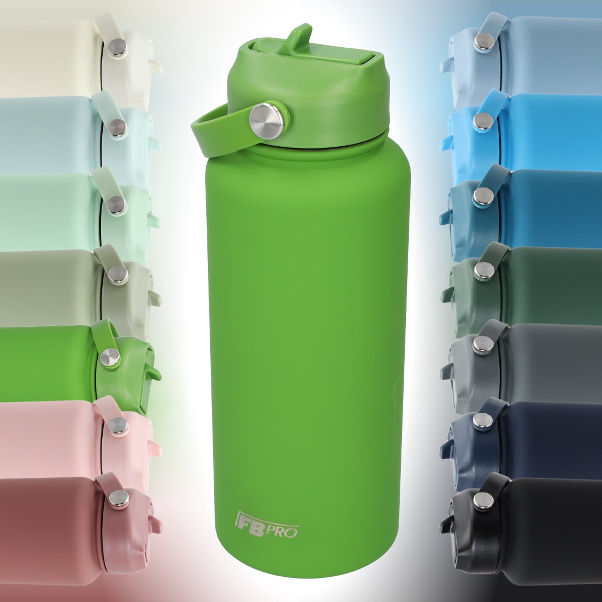 Thermos waterfles 1 liter - Isolerende Waterfles met Draaibare Drinktuit - Leaf green