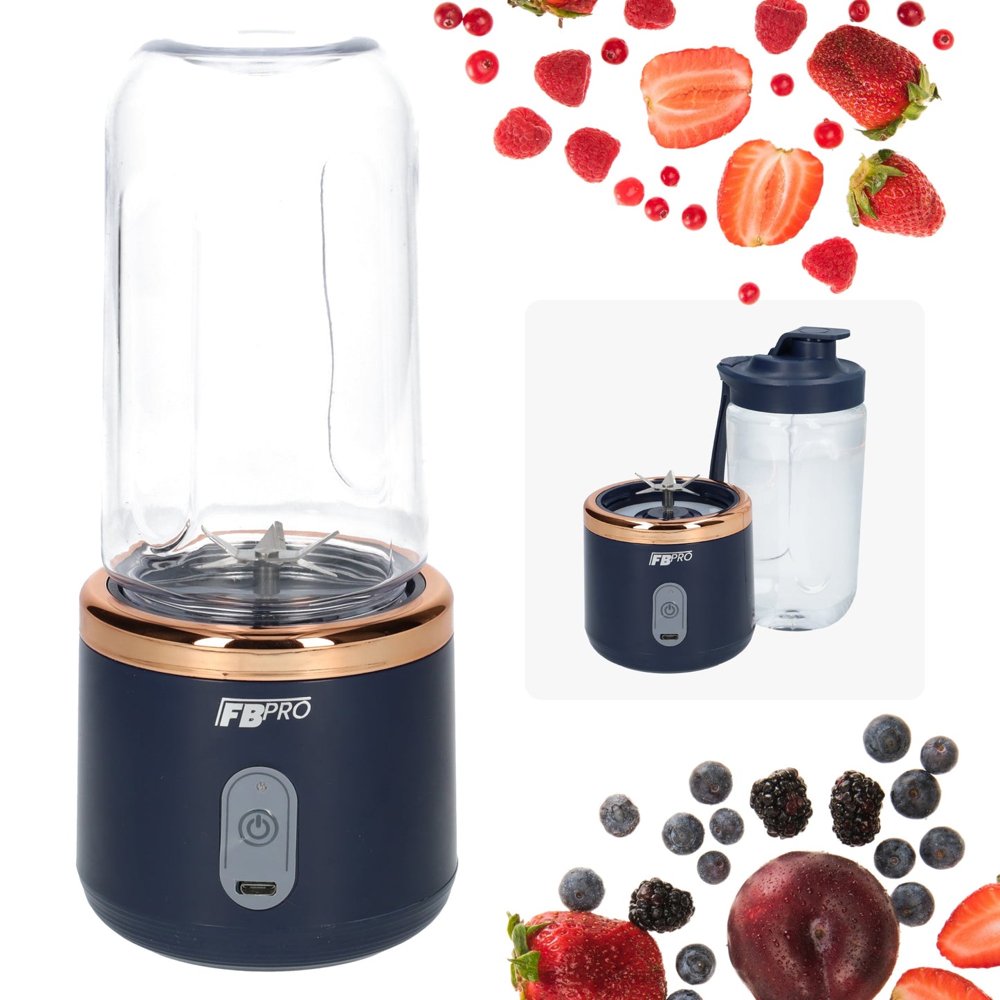Draadloze blender - Smoothie maker - Blender To-Go - USB-C oplader - 300ML inhoud - Blauw