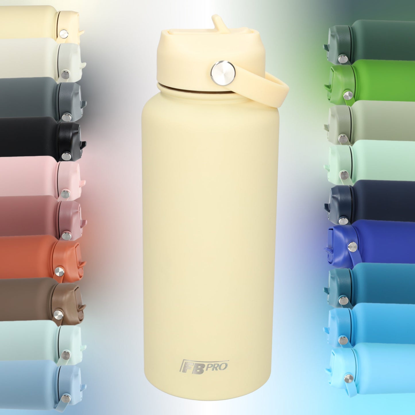 Thermos waterfles 1 liter - Isolerende Waterfles met Draaibare Drinktuit - Cream White