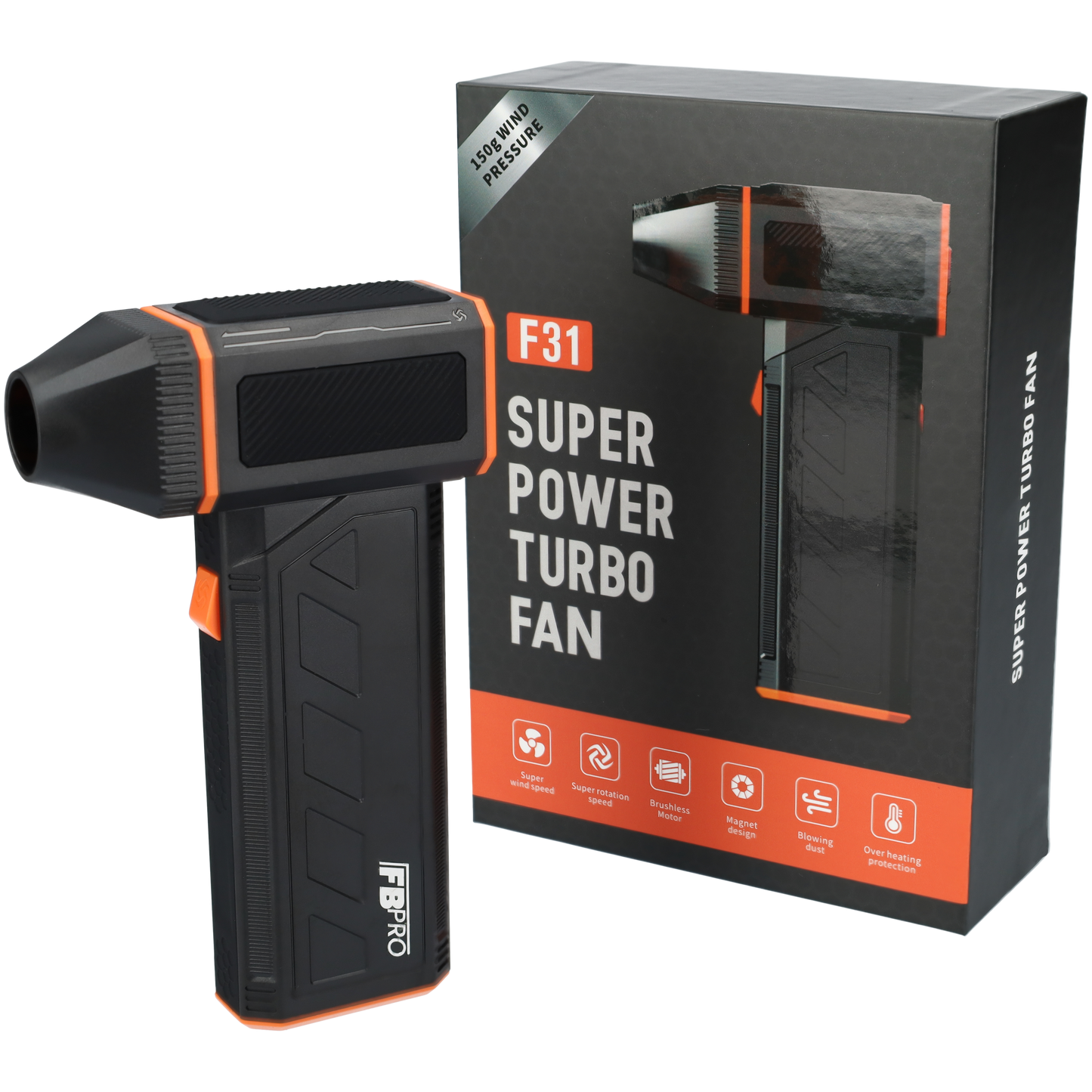 FBT135P - Super power turbo fan - Stofblazer - USB-C oplaadbaar - LED batterij display - Zwart