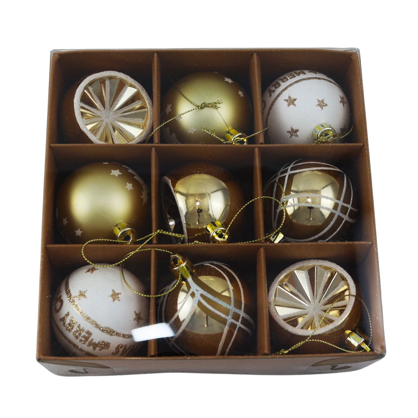 Kerstballen - 9 Delige Set - Kerstversiering - Goud - Wit - Verschillende Afwerkingen - Kerstboom Kerstballen - Voor in de kerstboom