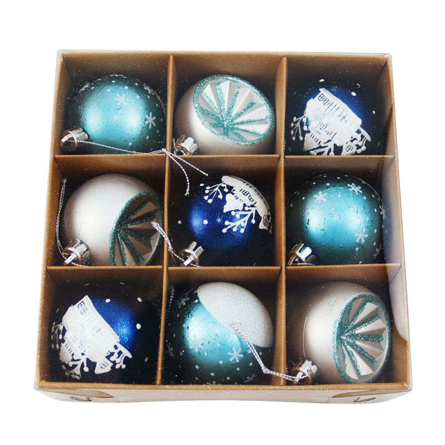Kerstballen - 9 Delige Set - Kerstversiering - Blauw - Zilver - Verschillende Afwerkingen - Kerstboom Kerstballen - Voor in de kerstboom