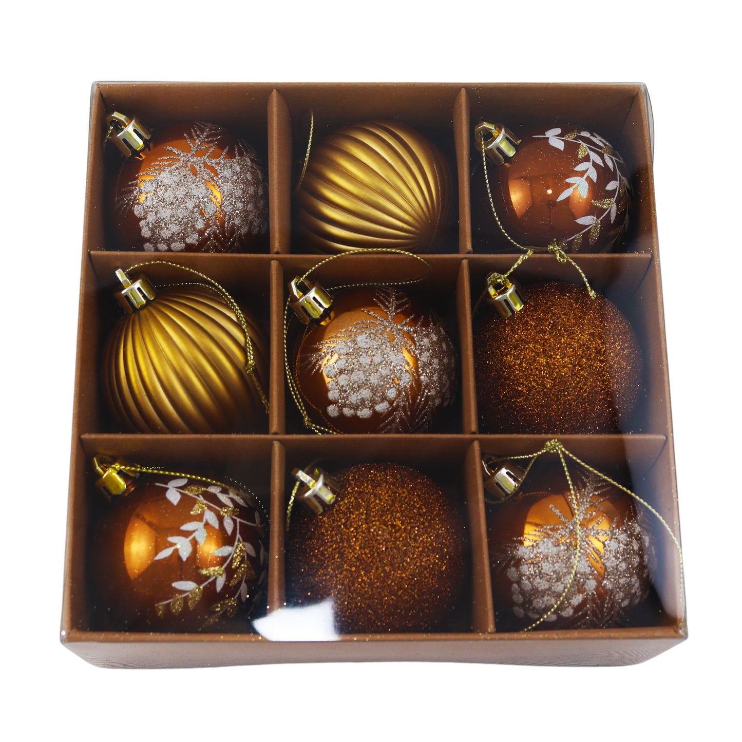 Kerstballen - 9 Delige Set - Kerstversiering - Oranje - Goud - Verschillende Afwerkingen - Kerstboom Kerstballen - Voor in de kerstboom